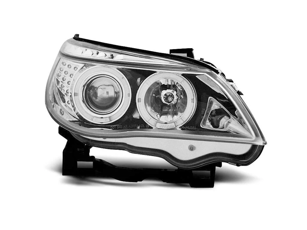 PŘEDNÍ SVĚTLA BMW E60, E61, 2004-2007, ANGEL EYES, CHROM S LED BLINKREM, S MOTORKY
