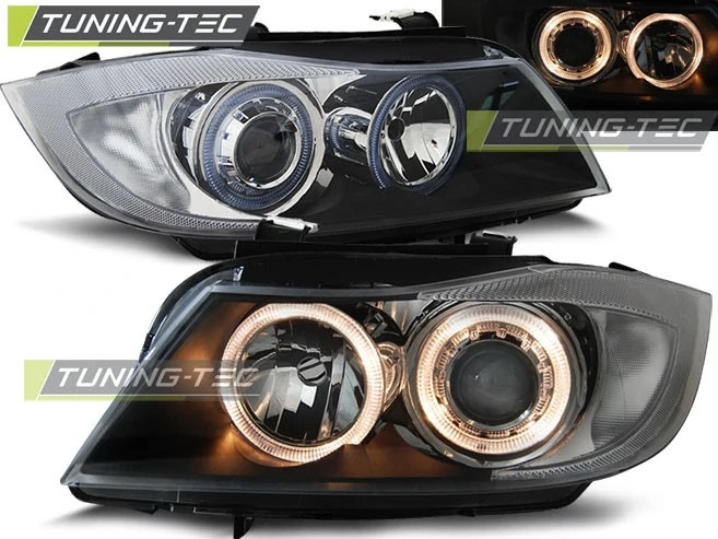 Přední světlomety BMW E90, E91, 2005-2008, Angel Eyes, černé black