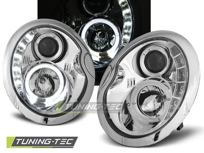 PŘEDNÍ SVĚTLA MINI COOPER, 2001-2006, LED DAYLIGHT, CHROM, S MOTORKEM