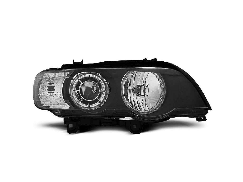 Přední světlomety lampy BMW X5 E53, 1999-2003, Angel Eyes, černé black