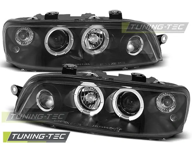 PŘEDNÍ SVĚTLOMETY, SVĚTLA, LAMPY FIAT PUNTO, 1999-2003, ANGEL EYES, ČERNÉ BLACK S MLHOVKOU