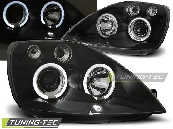 Přední světla Ford Fiesta MK6 02-05 Angel Eyes - černé