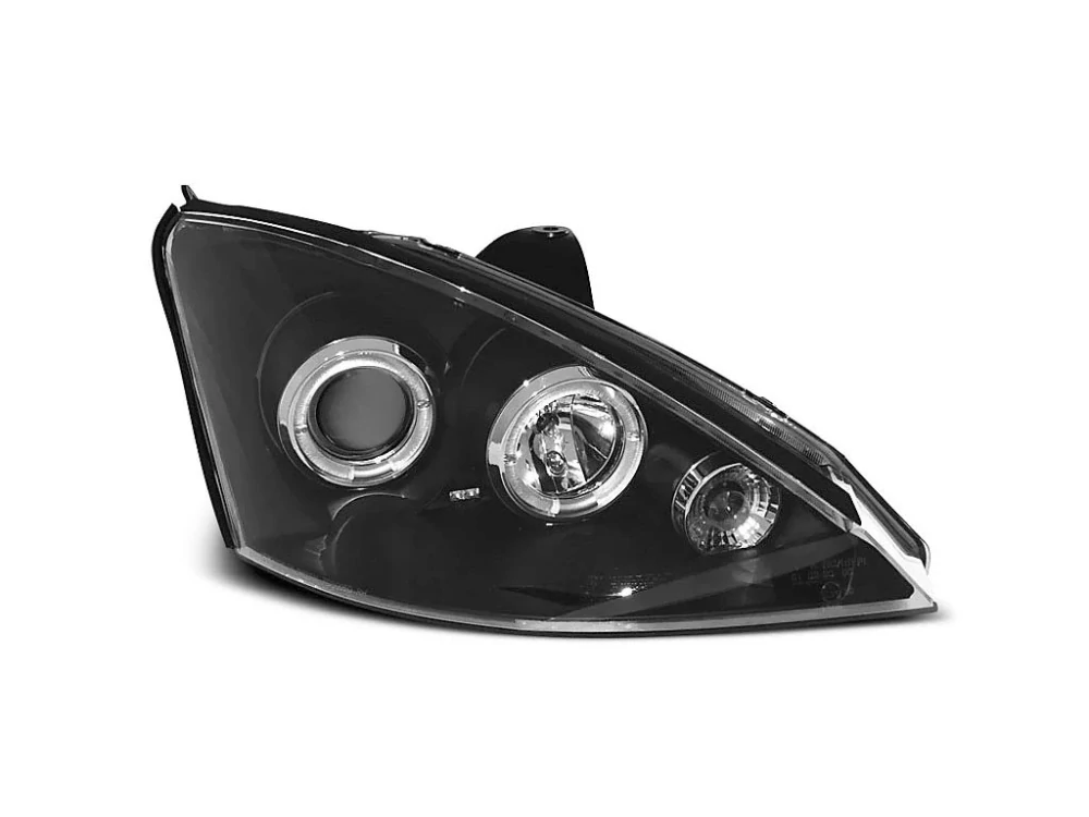 PŘEDNÍ SVĚTLOMETY, SVĚTLA, LAMPY FORD FOCUS 1, 1998-2001, ANGEL EYES, ČERNÉ BLACK