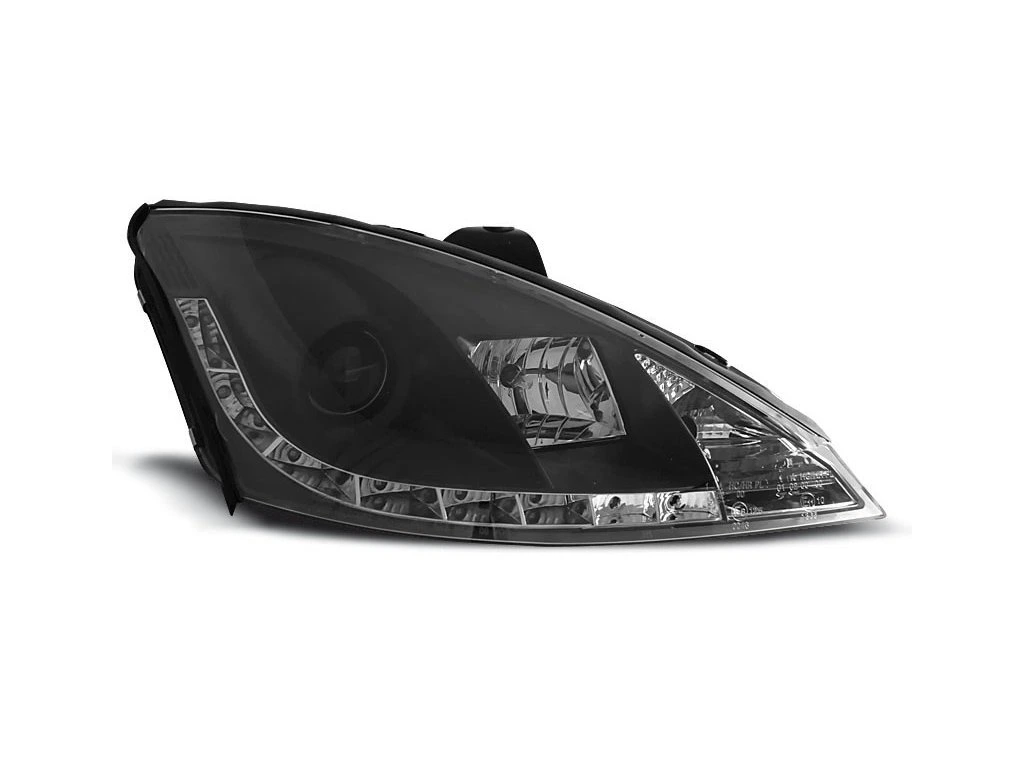 PŘEDNÍ SVĚTLOMETY, SVĚTLA, LAMPY FORD FOCUS 1, 2001-2004, LED DAYLIGHT, ČERNÉ BLACK