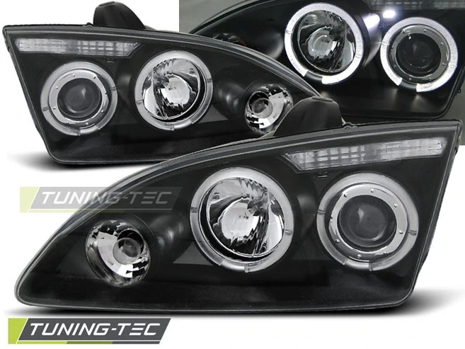 PŘEDNÍ SVĚTLOMETY, SVĚTLA, LAMPY FORD FOCUS, 2005-2008, ANGEL EYES, ČERNÉ BLACK