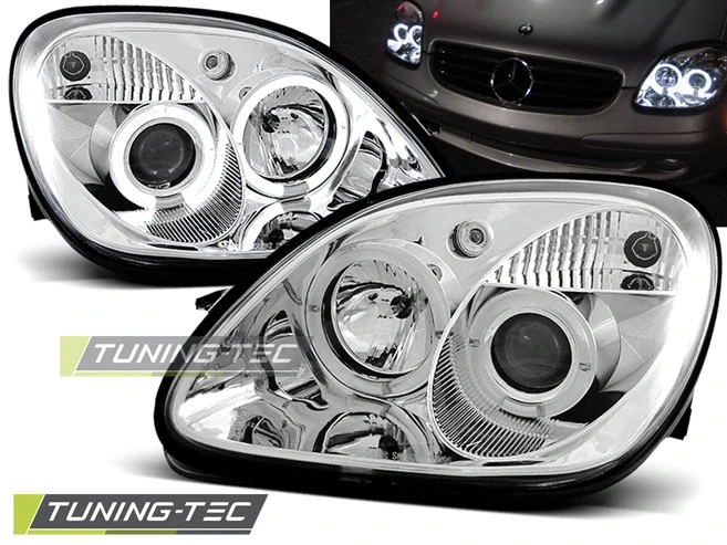 PŘEDNÍ SVĚTLA MERCEDES SLK R170, 1996-2004, ANGEL EYES, CHROM