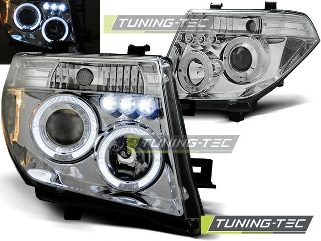PŘEDNÍ SVĚTLA NISSAN NAVARA D40, PATHIFINDER, 2005-2011, ANGEL EYES, CHROM + LED