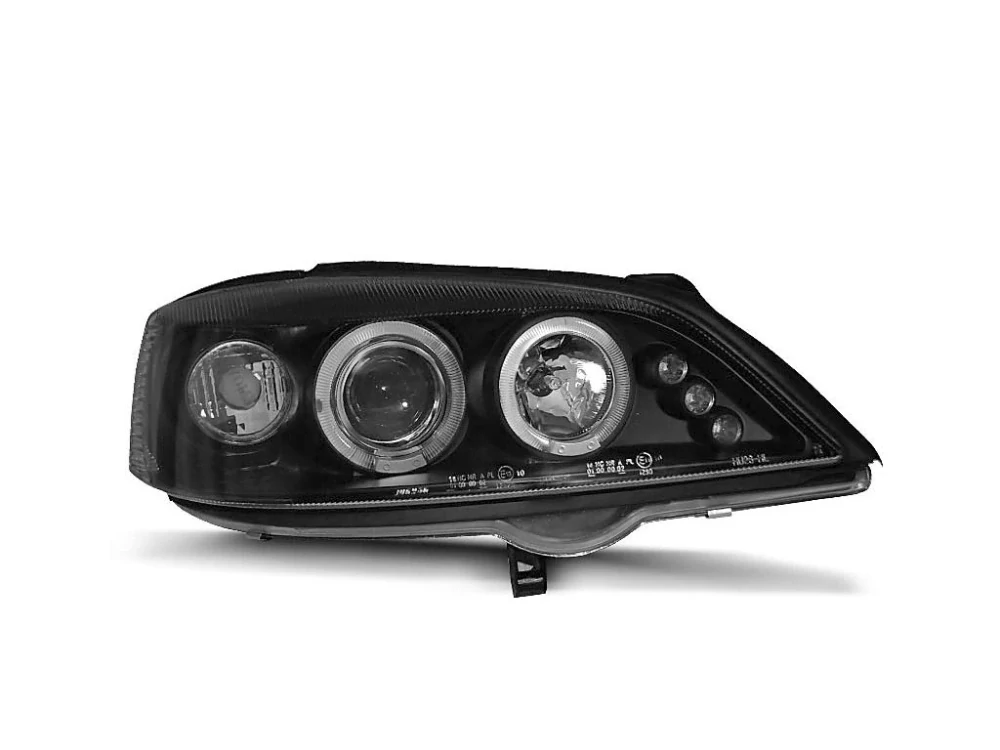 PŘEDNÍ SVĚTLOMETY, SVĚTLA, LAMPY OPEL ASTRA G, 1998-2004, ANGEL EYES, ČERNÉ BLACK + DIODY 