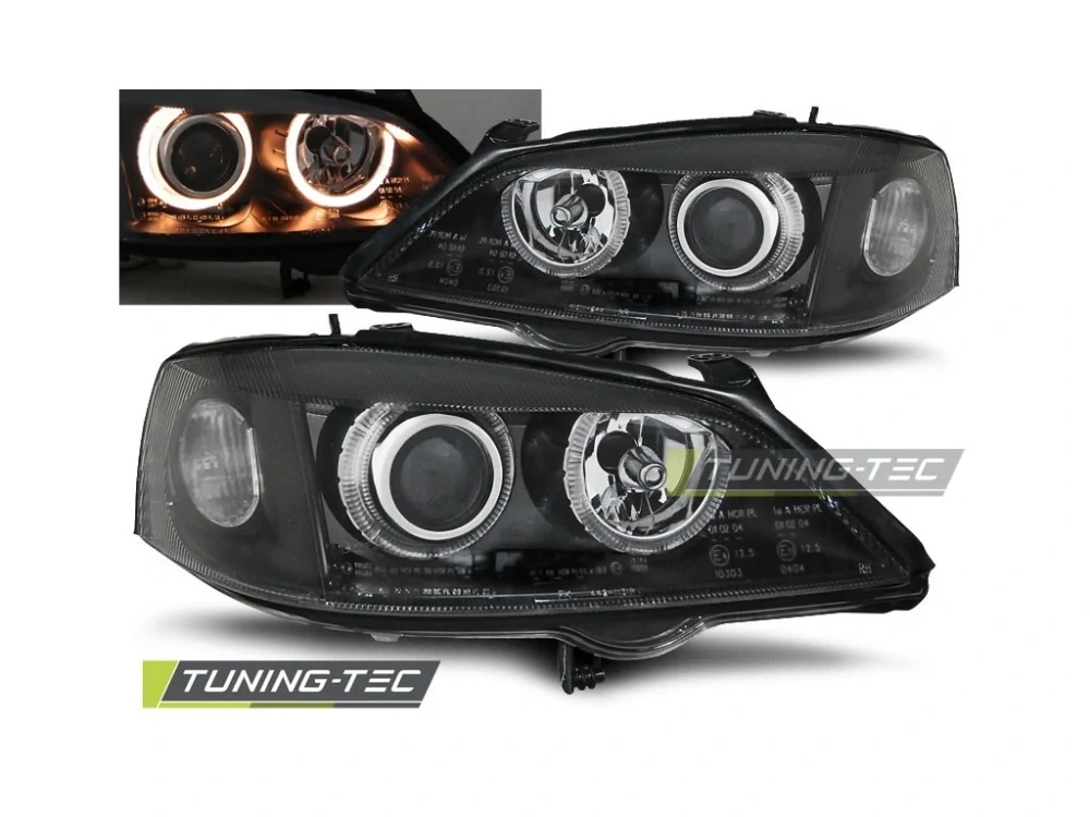 PŘEDNÍ SVĚTLOMETY, SVĚTLA, LAMPY OPEL ASTRA G, 1998-2004, ANGEL EYES, ČERNÉ BLACK, PROJECT H7
