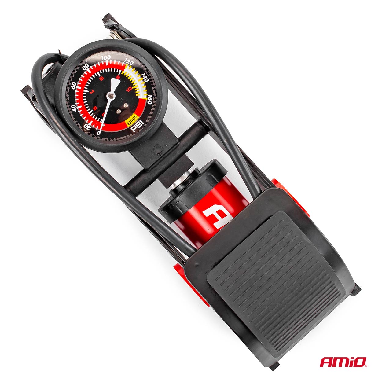 Jednopístová nožní pumpa s manometrem 11 BAR | 160 PSI, model PU06 - Amio