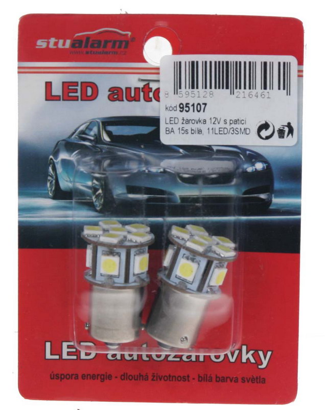 LED žárovka 12V s paticí BA15s bílá, 9LED/3SMD