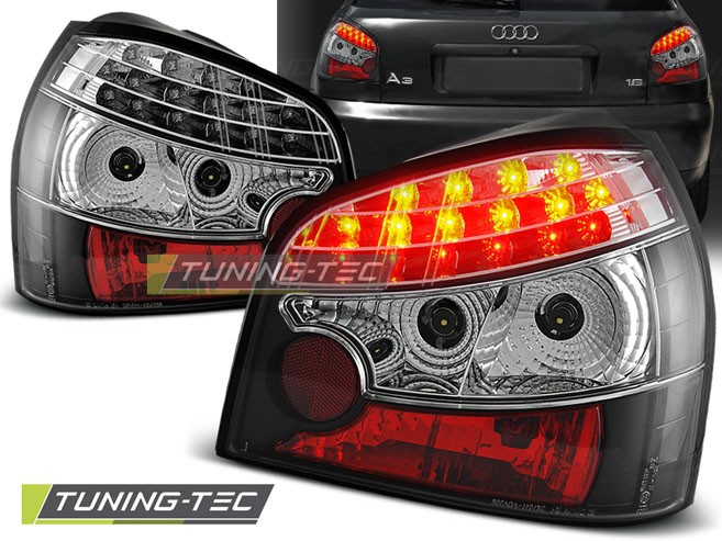 Zadní světlomety, světla, lampy LED Audi A3, 1996-2000, čiré, černé, chrom