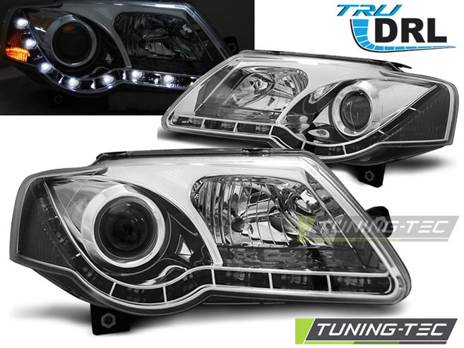 Přední světla s LED denními světly VW Passat 3C 05-10 chrom