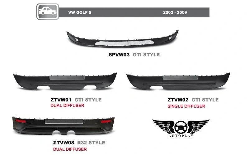 VW Golf 5, Spoiler pod zadní nárazník, Difuzor GTI style 1x výřez na výfuk