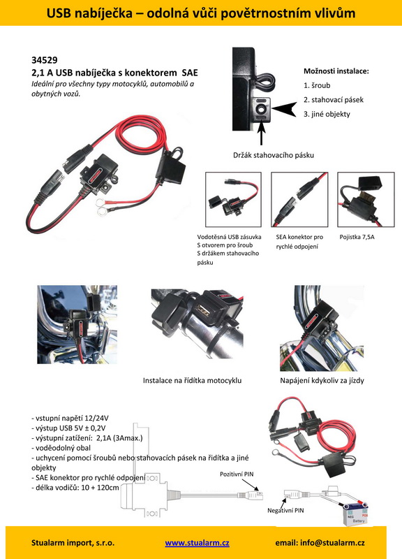 Zásuvka s panelem nabíjecí 1x USB voděodolná, 136cm