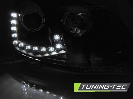 PŘEDNÍ SVĚTLOMETY, SVĚTLA, LAMPY, LAMPY VW GOLF 5, 2003-2009, LED DAYLIGHT S DRL, ČERNÉ BLACK