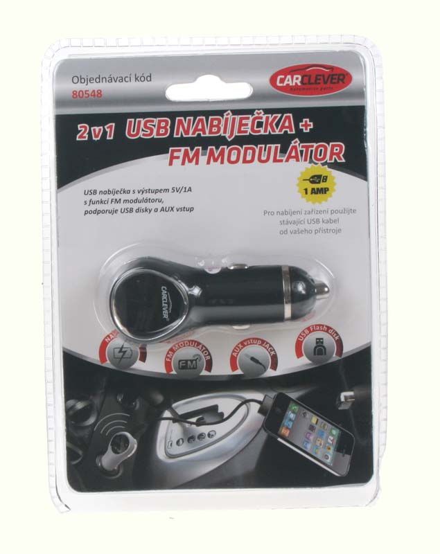 MP3/FM modulátor bezdrátový s USB/AUX vstup do CL, USB nabíječka