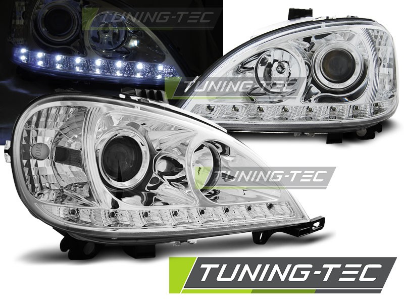 PŘEDNÍ SVĚTLA, LAMPY MERCEDES ML, W163, 1998-2001, LED DAYLIGHT, CHROM,