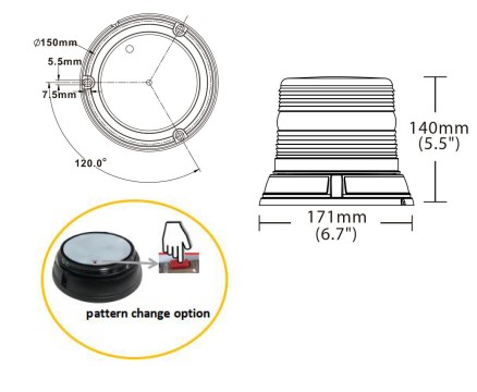 LED maják, 12-24V, modrý, pevná montáž, ECE R10