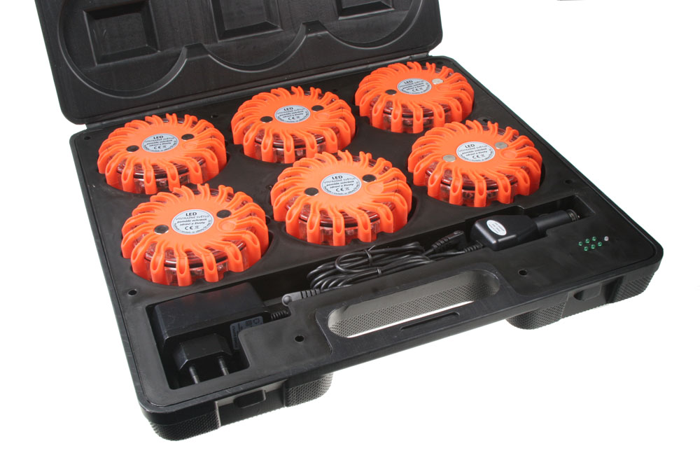 LED výstražné světlo 16LED, červené, set 6ks