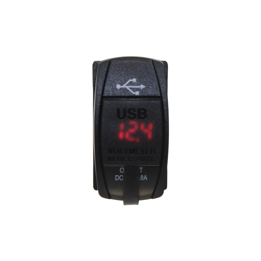 2 USB zásuvka "Rocker" s voltmetrem, ČERVENÁ