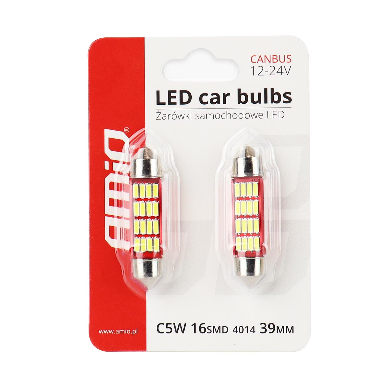 CAN-BUS SUFITOVÉ ŽÁROVKY S CHLADIČEM 16 SMD LED 4014 - DÉLKA 39 MM - BÍLÉ  AMIO, 2 KUSY
