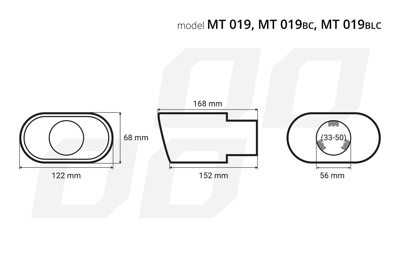 PLOCHÁ KONCOVKA VÝFUKU KOUŘOVÁ S PERFORACÍ 120 X 65 mm MT-019BC
