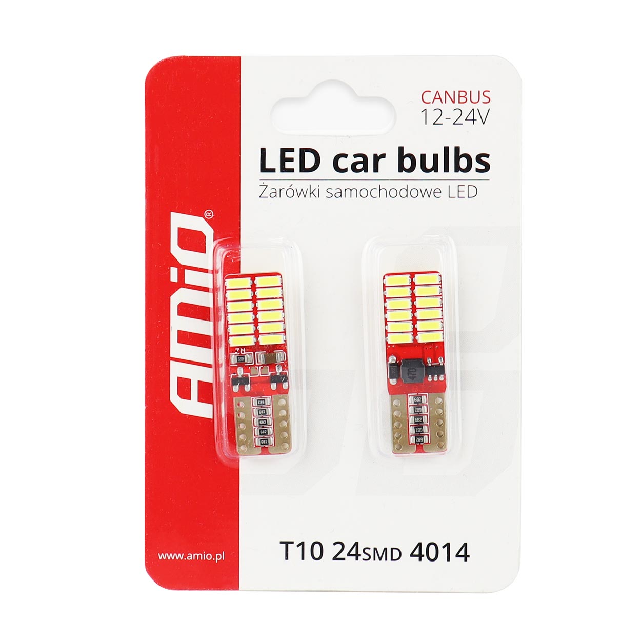 CAN-BUS LED ŽÁROVKY T10 - 24 SMD LED 4014 BÍLÉ 6000 K AMIO (2 KS)
