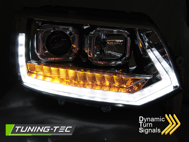 PŘEDNÍ SVĚTLOMETY, SVĚTLA, LAMPY VW T5, 2010-2015, TUBE LIGHT, DYNAMIC, CHROM