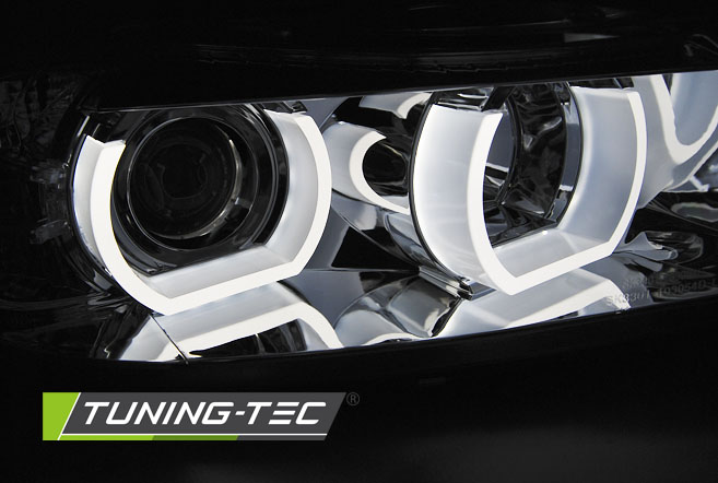 PŘEDNÍ SVĚTLA 3D LED ANGEL EYES BMW E90,E91 2005-2008 CHROMOVÁ