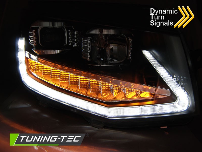 PŘEDNÍ SVĚTLOMETY, SVĚTLA, LAMPY VW T6 2015-, TUBE, DRL, SEQ, ČERNÉ