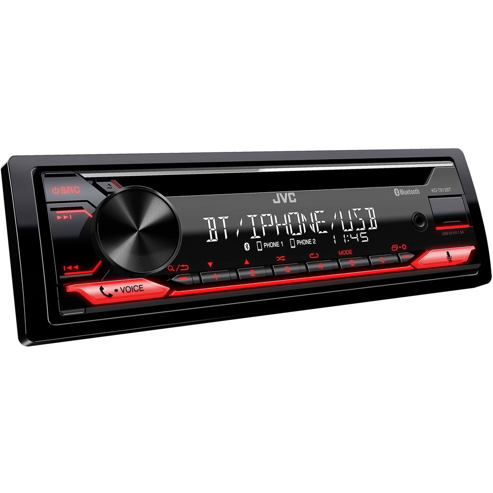 JVC autorádio s CD/MP3/USB/AUX/Bluetooth připojení/červené podsvícení/odním.panel
