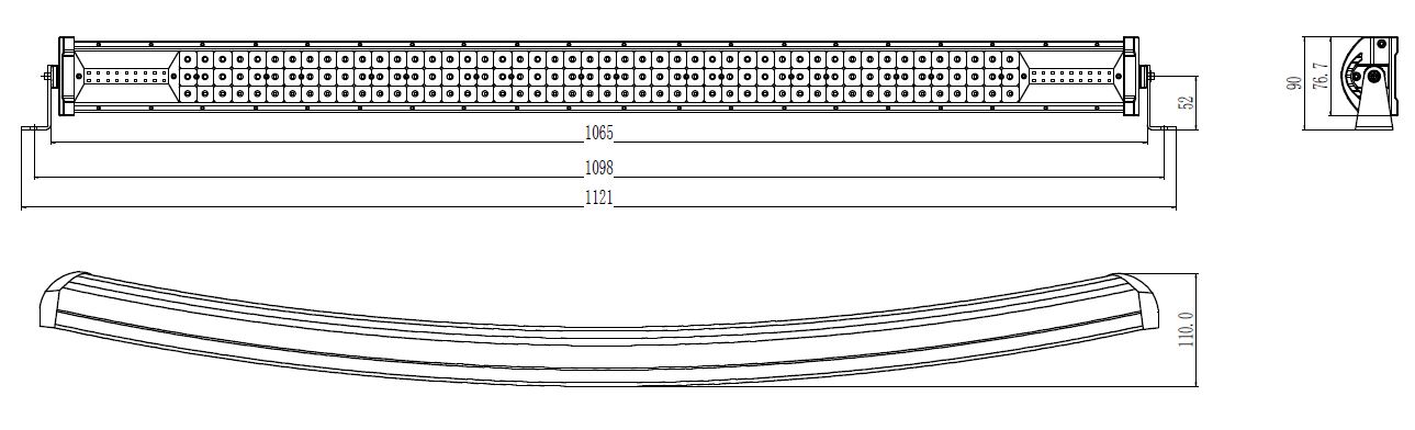LED rampa prohnutá, 180x3W, 1060mm, ECE R10