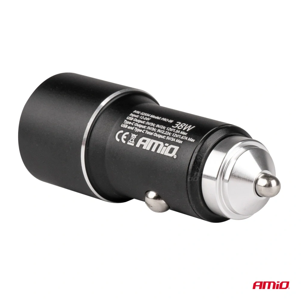 Automobilová nabíječka 38W USB USB-C TYP-C AMiO