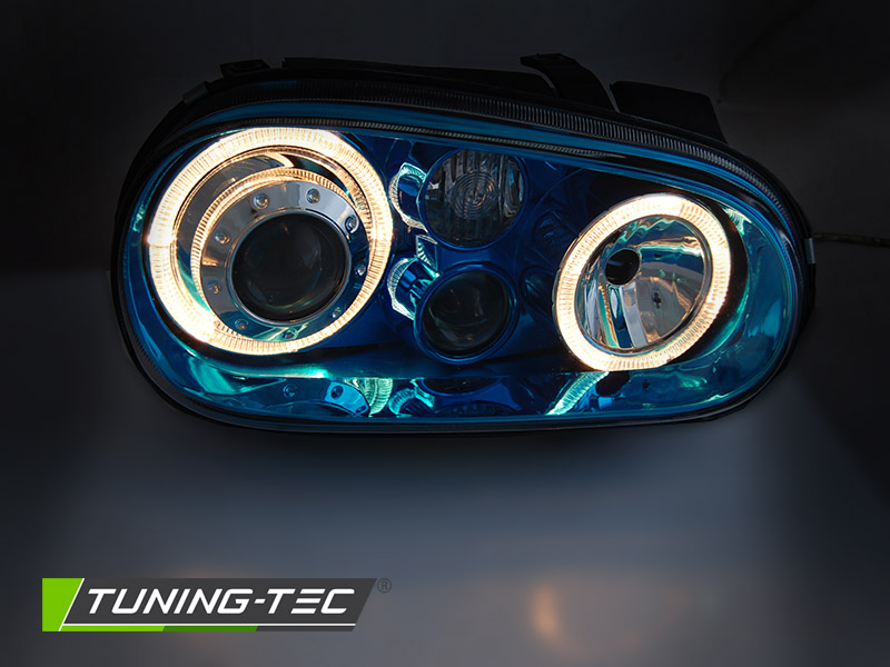 PŘEDNÍ SVĚTLOMETY, SVĚTLA, LAMPY VW GOLF IV, 1997-2003, ANGEL EYES, MODRÉ