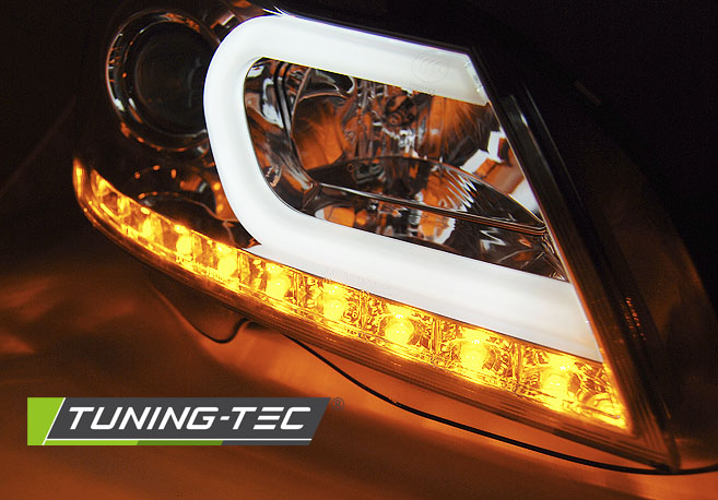 PŘEDNÍ SVĚTLA, LAMPY, LED SVĚTLOMETY MERCEDES C-CLASS W204, 2011-2014, TUBELIGHT, CHROMOVÉ