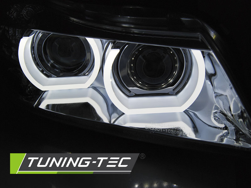 PŘEDNÍ SVĚTLOMETY, SVĚTLA, LAMPY BMW E90/91, 2009-2011, XENON AFS, LED DRL, CHROMOVÉ