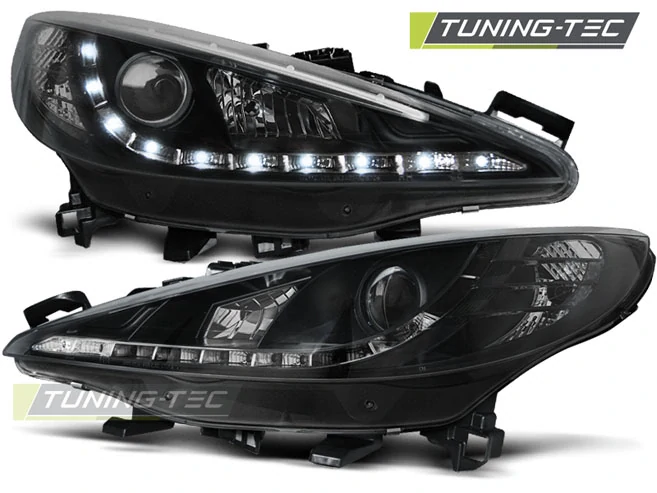 PŘEDNÍ SVĚTLA, SVĚTLOMETY PEUGEOT 207, 2006-2012, LED S MOTORKEM, BLACK