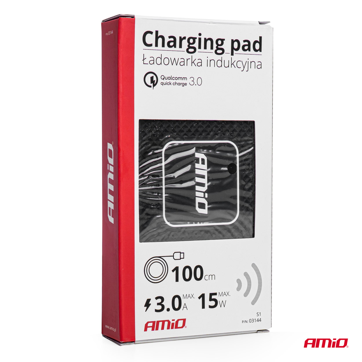 Bezdrátová Qi nabíječka do auta AMIO 3.0 15W s USB, 158x78 mm