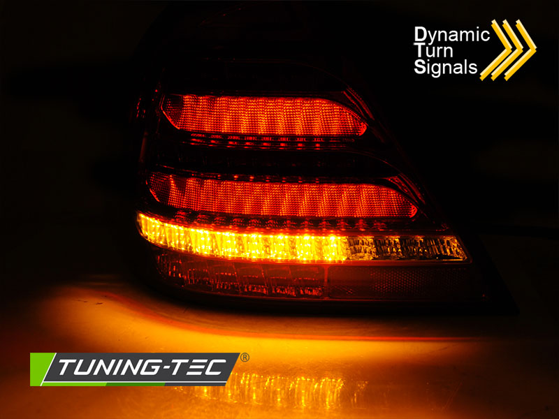 ZADNÍ SVĚTLA, LED SVĚTLOMETY, MERCEDES W203 SEDAN, 2000-2004, SEQ, ČERVENÉ KOUŘOVÉ