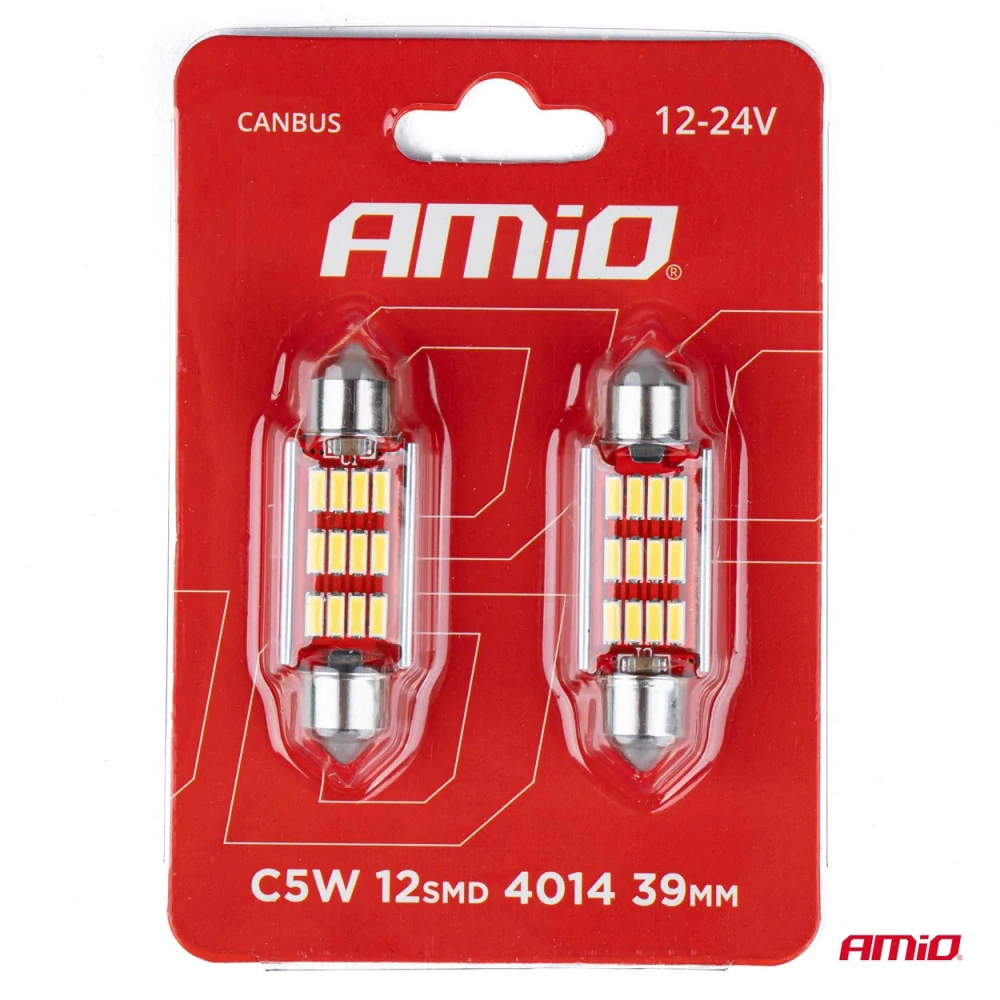 CAN-BUS sufit LED žárovky s chladičem 12 SMD, 12-24V, 39 mm, bílé - AMIO