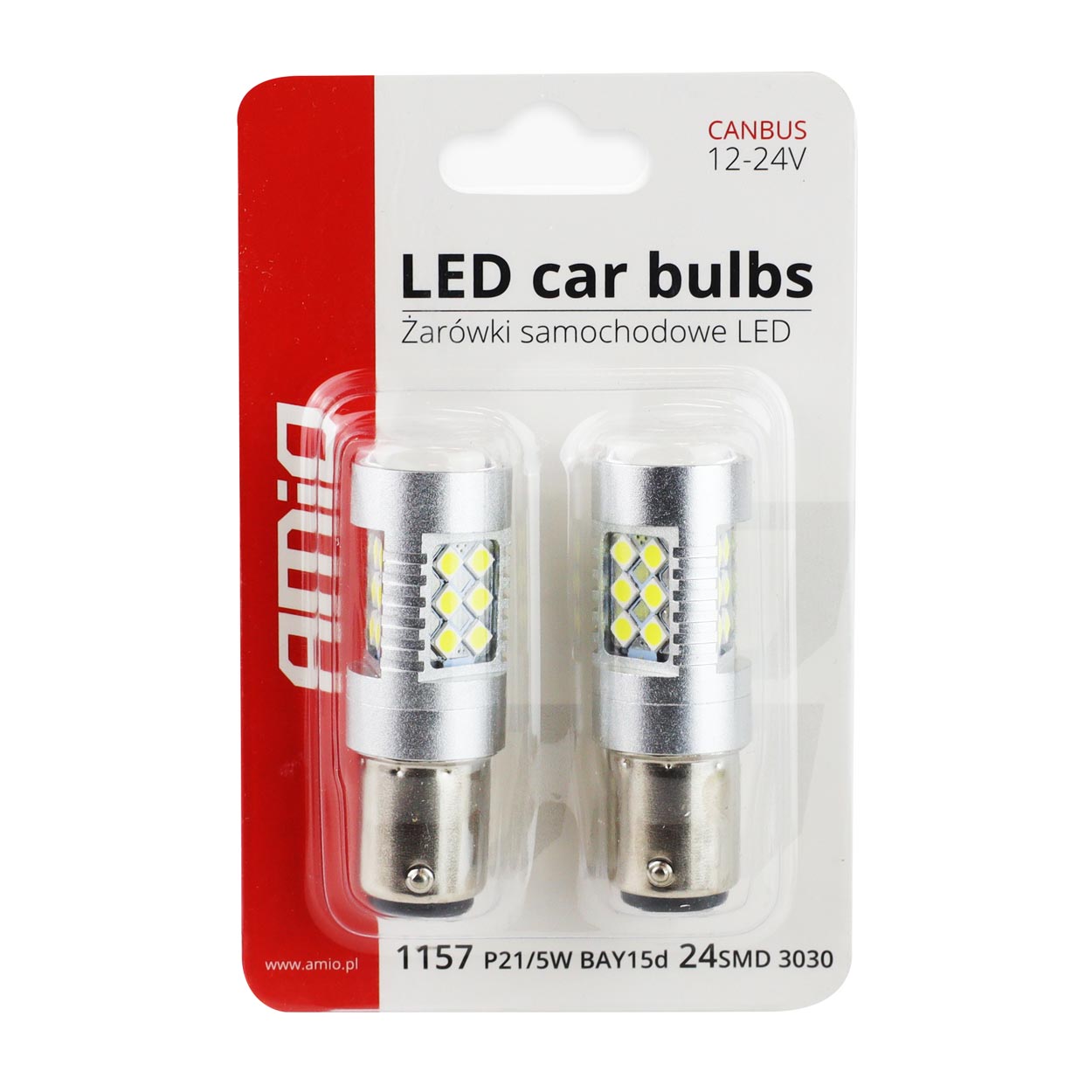 LED žárovky CAN-BUS BAY15D 24 SMD bílé, AMIO, 2 ks