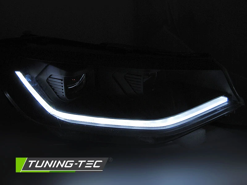 Přední světla VW CADDY 20- černé LED TUBE LIGHT DRL SEQ
