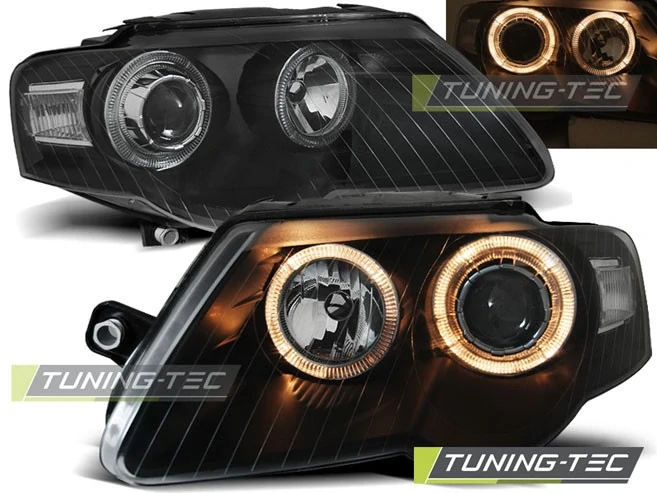 Přední světlomety, světla, lampy Volkswagen Passat 3C, 2005-2010, Angel Eyes, černé, AKCE