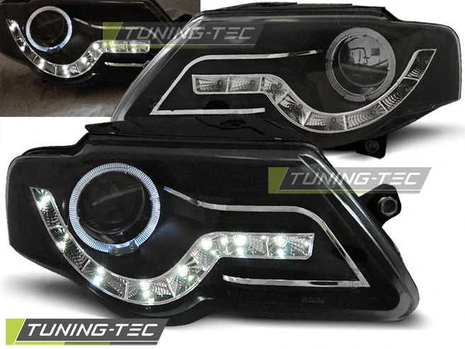 Přední světla Volkswagen Passat 3C, 2005-2010, LED Daylight, černé black LPVWF7
