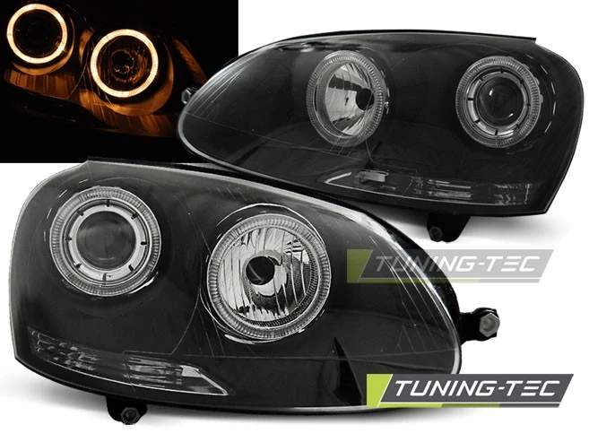 Přední světla VW Golf V 03-09 Angel Eyes - černé