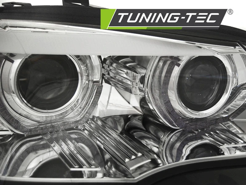 Přední světla BMW X5 E70, 2007-2010, angel eyes, DRL, chromová
