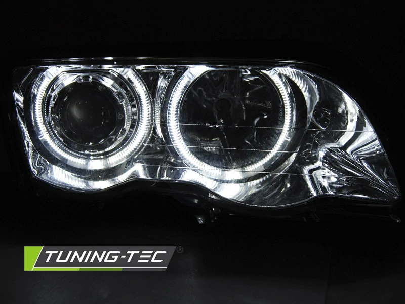 Přední světla BMW E46 1998-2001, sedan, touring, Angel Eyes LED, chromové
