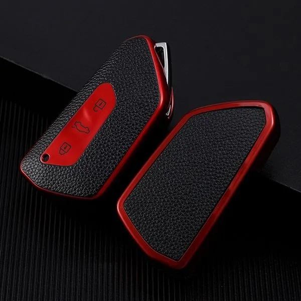TPU obal pro klíč Škoda, VW, Seat, červený-kůže