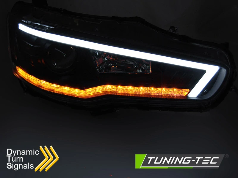 Přední světla, světlomety, lampy Mitsubishi Lancer 8, 2008-, TubeLight, SEQ, černé
